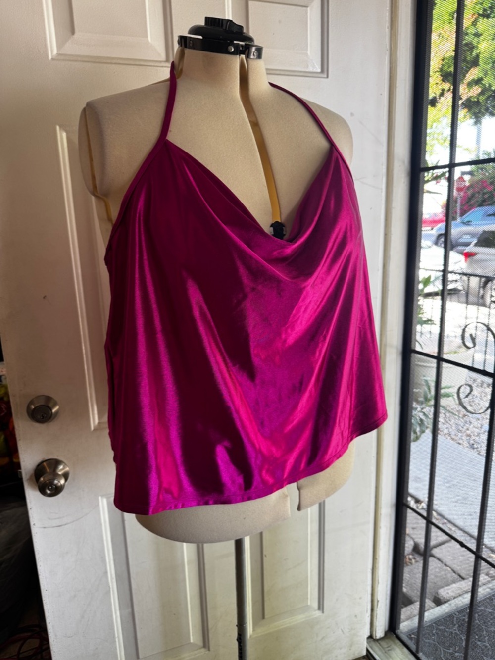 Ava & Viv Satin Cowl Halter Camisole in Fuchsia